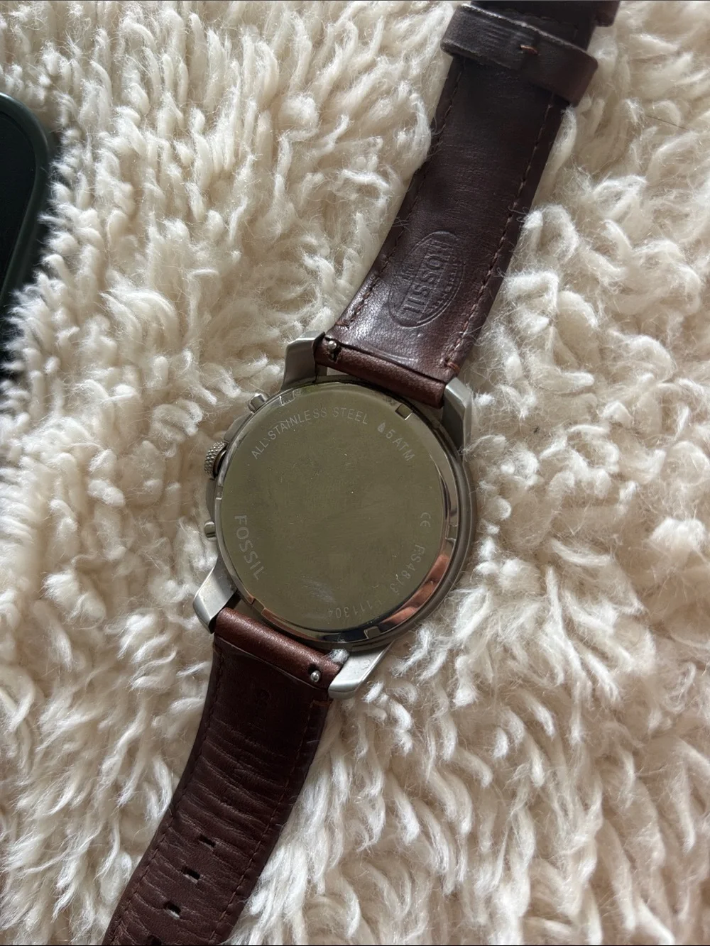 Fossil Men's Black Dial Watch with Brown Leather Strap